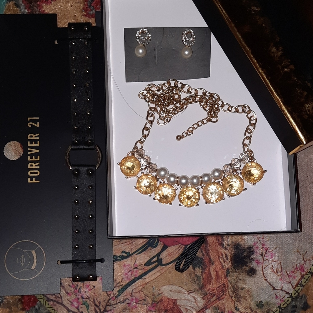 2 NWT fashion necklaces and bonus earrings forever 21 all unworn